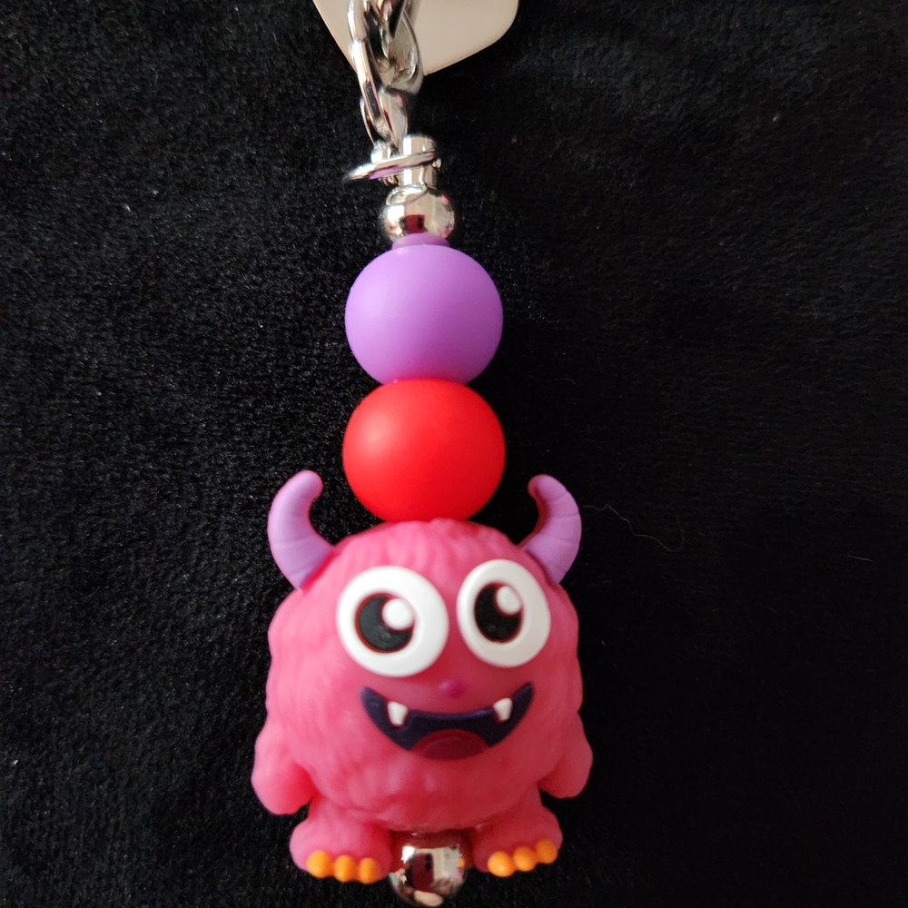 Pink Monster Tumbler Charm with Beads